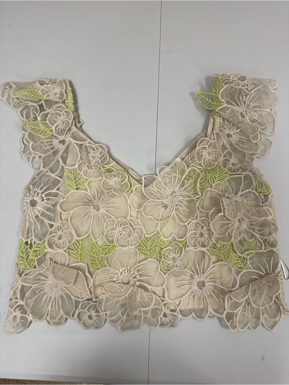 Anthropologie 3D Floral Embroidered Crop Top XS Adjustable Straps